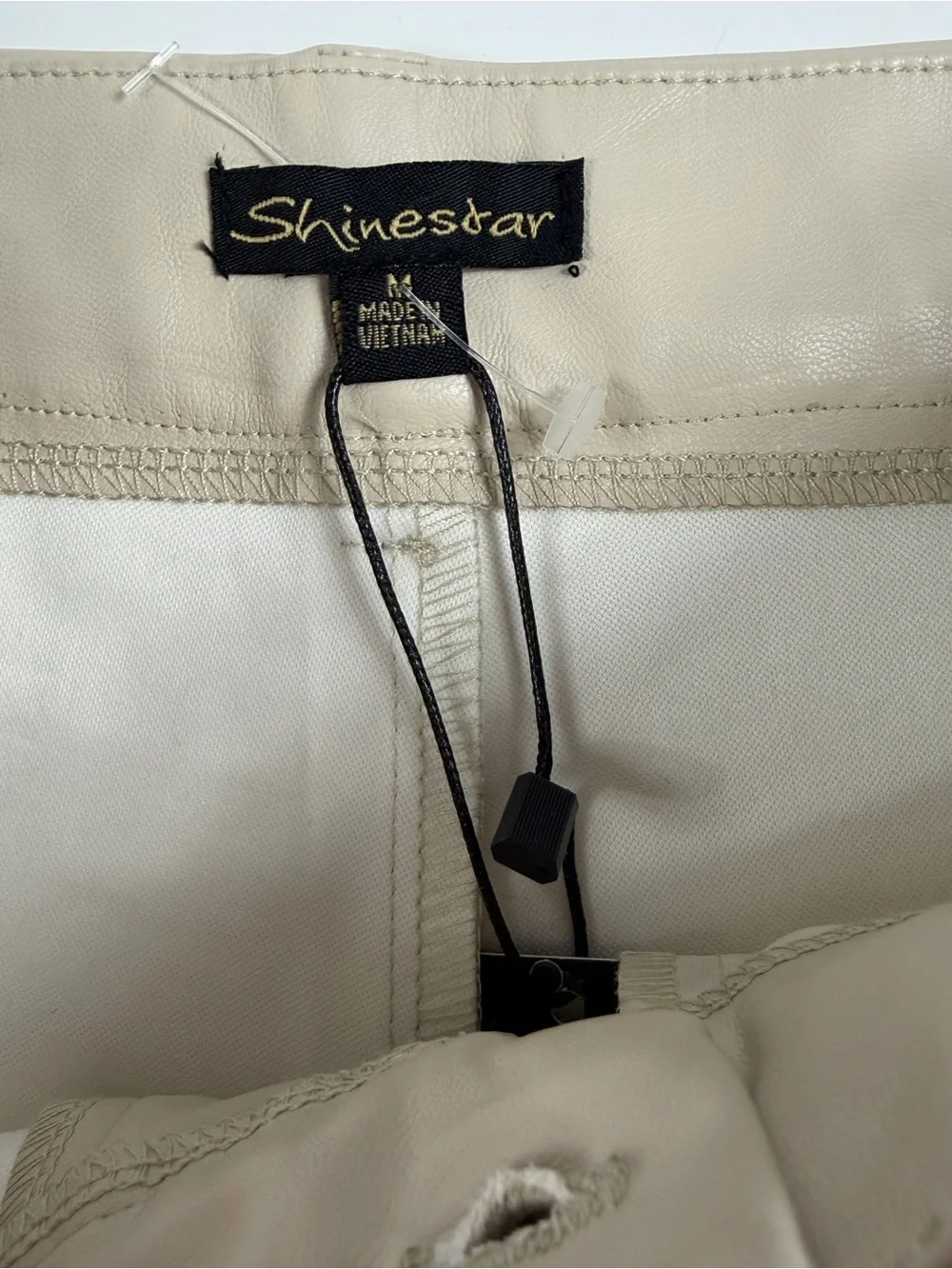 Shinestar Pleated Vegan Leather High-Waist‎ Shorts in Beige Medium